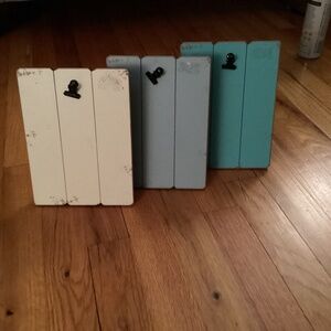 Three distressed colored table wood picture frames